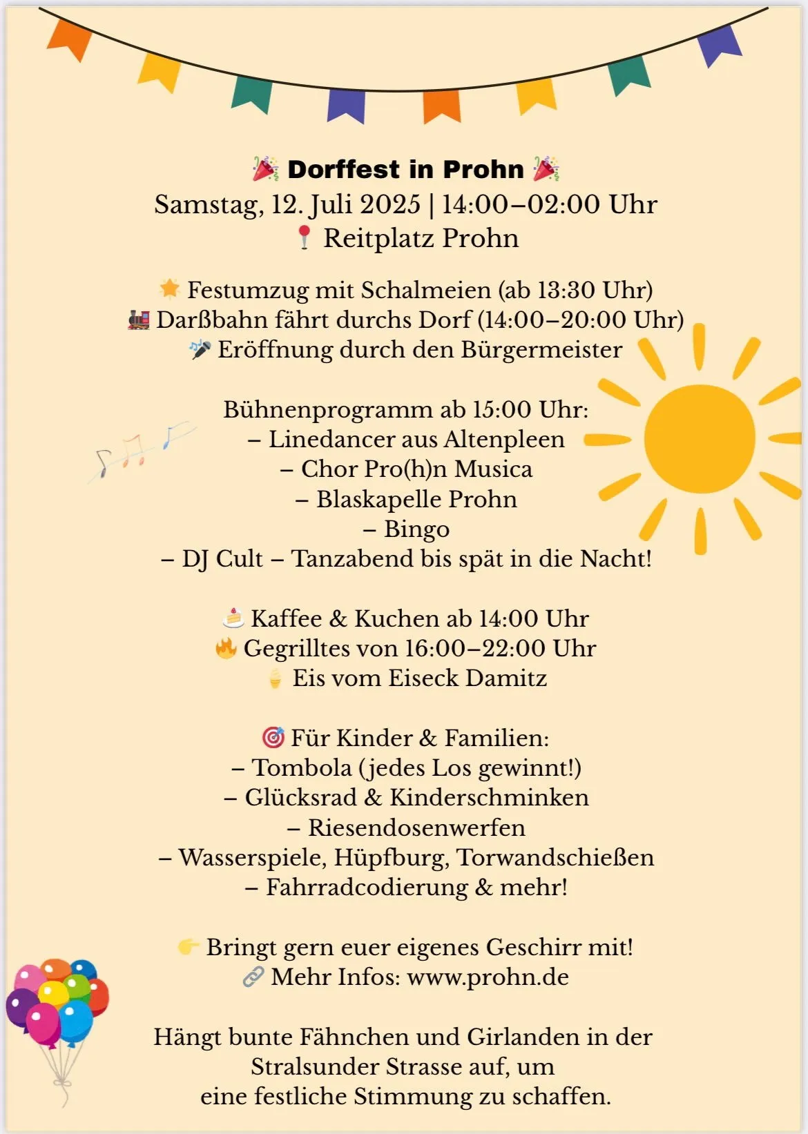 Plakat für Auftritt auf dem Dorffest in Prohn